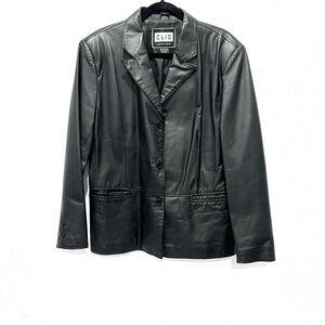 Clio‎ black soft leather collared front pockets jacket large